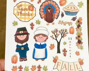 Thanksgiving Stickers Sheet To Add Thanksgiving Fun To Journals, Laptops, Planners, Notebooks and More