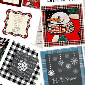 Winter Red and Black Printable Crafters Bundle, Just Print, Cut and Craft use as Framable Art Prints Snowman, Buffalo Plaid, Winter Designs