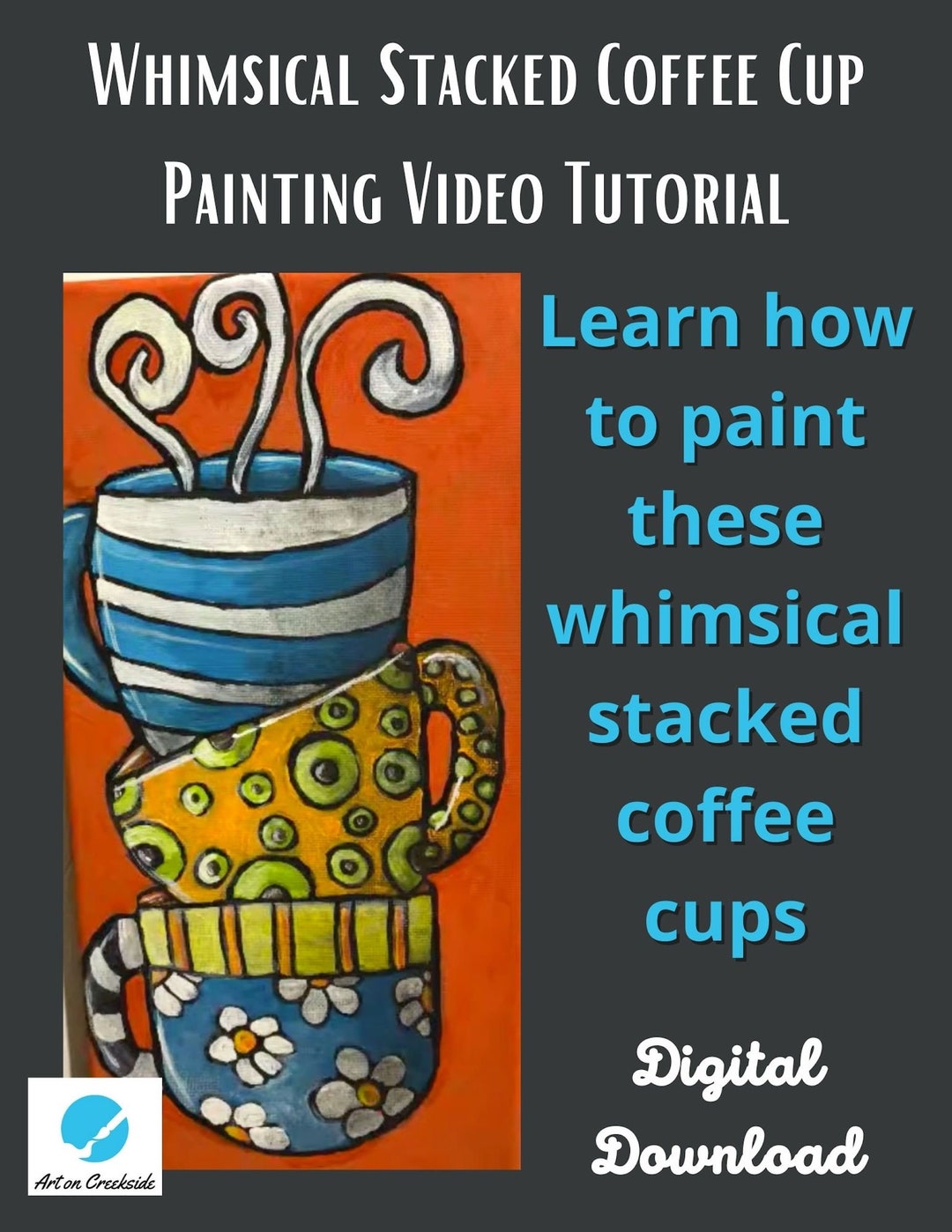 Whimsical Stacked Coffee Cup Painting DIY Tutorial Coffee Cup Etsy