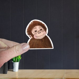 Baby Orangutan Monkey Vinyl Sticker Adds Super Cute Decoration To Water Bottles, Journals, Planners and More