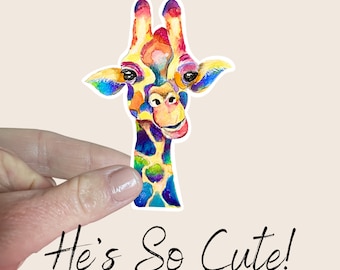 Rainbow Giraffe Vinyl Sticker Adds Super Cute Sticker Art Decoration To Water Bottles, Journals, Planners and More