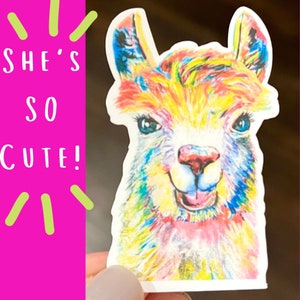 Rainbow Llama Vinyl Sticker, Llama Gift, Water Bottle Sticker, Laptop Sticker, Alpaca Sticker, Animal Stickers, College Planner Stickers