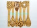 Wood burned kitchen utensils, bamboo wooden spoons 