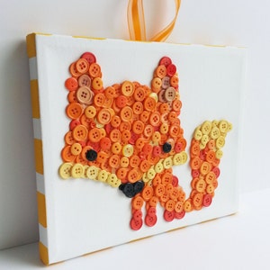 Button Art, Animal, Fox, Orange, 8x10 Canvas