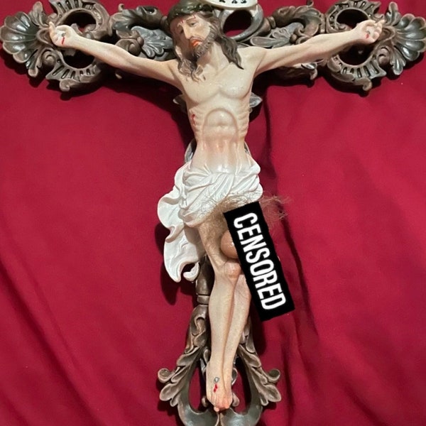 Big D*ck Jesus with T*ts, Blasphemous Sculpture, funny Jesus sculpture, gag gift penis figurine, erotic statue toy, hail (17”x12”), mature