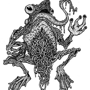 Żabie wnętrzności (8”x11”) DRUK, mikronowa ilustracja, tusz zwierzęce wnętrzności, dekoracja ścienna