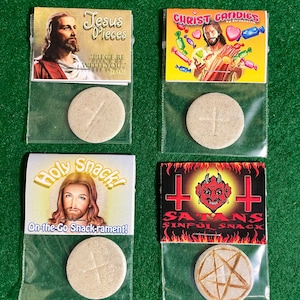 Holy Snack, Jesus Pieces, Christ Candies, Satan Snack Catholic wafers, Eucharist, funny gag gift, READ DESCRIPTION 4 for 18 dollars