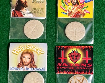 Holy Snack, Jesus Pieces, Christ Candies, Satan Snack - Catholic wafers, Eucharist, funny gag gift, READ DESCRIPTION