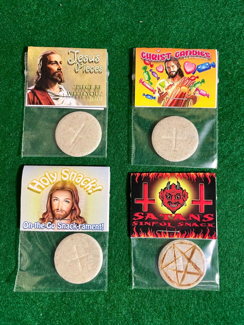 Holy Snack, Jesus Pieces, Christ Candies, Satan Snack Catholic wafers, Eucharist, funny gag gift, READ DESCRIPTION 4 for 18 dollars