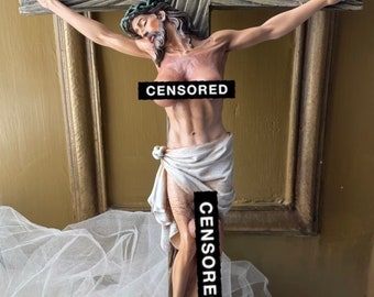 Big D*ck Jesus with T*ts, Blasphemous sculpture, funny Jesus sculpture, gag gift, Jesus penis art sculpture (20”x11”)