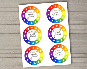 Color Wheel Rainbow Valentines -- Classroom Valentine Exchange -- DIY Printable Valentines -- 6 per page -- Instant Download