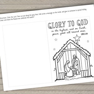 Cartão de colorir de Natal para a Natividade - Download instantâneo - Cartão de Natal para crianças - Cartão para colorir - Para imprimir