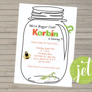 Bug Party Invitation -- Insect Birthday Party -- Printable Invite -- Instant Download, Editable/Customizable on Jet Template