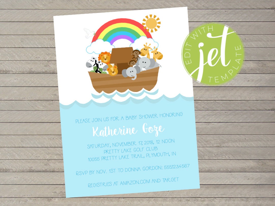 Noah's Ark Baby Shower Invitation -- Baby Shower -- Custom 5x7 ...
