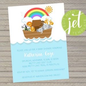Noah&#39;s Ark Baby Shower Invitation -- Baby Shower -- Custom 5x7&quot; Printable Invitation -- Editable with Jet Template
