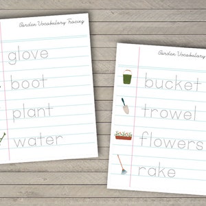 Gardening Vocabulary -- Printable Worksheets -- Tracing Practice -- Handwriting -- Homeschool -- Preschool -- Garden Unit