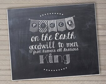 SALE! Christmas Chalkboard Printable Art -- Peace on the Earth