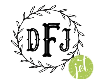 Wreath Monogram -- DIY -- Cricut -- Vinyl -- Editable SVG Cut File for Instant Download! -- Personalize and use right away!