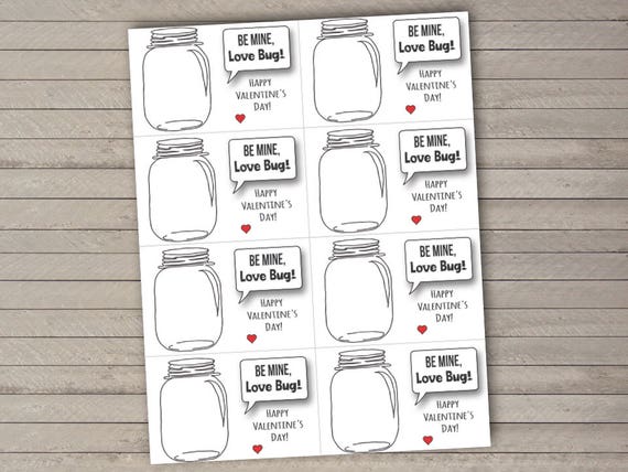 Love Bug Valentines  DIY Printable Valentines  8 per Page