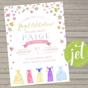Royal Celebration -- Princess Inspired Invitation -- 3rd Birthday -- Pink, Lavender, Gold -- Editable, Printable Invitation File