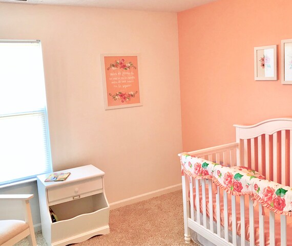 Peach and Coral Floral Nursery Print -- Jeremiah Verse