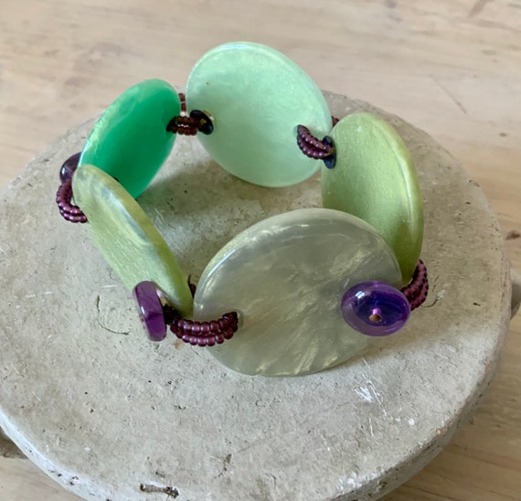 Artisan Bracelet, OOKA, Green and Purple, Recycle… - image 1