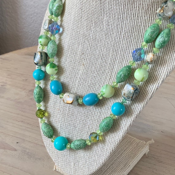 Multi-Color, Double Strand Crystal and Lucite Bea… - image 3