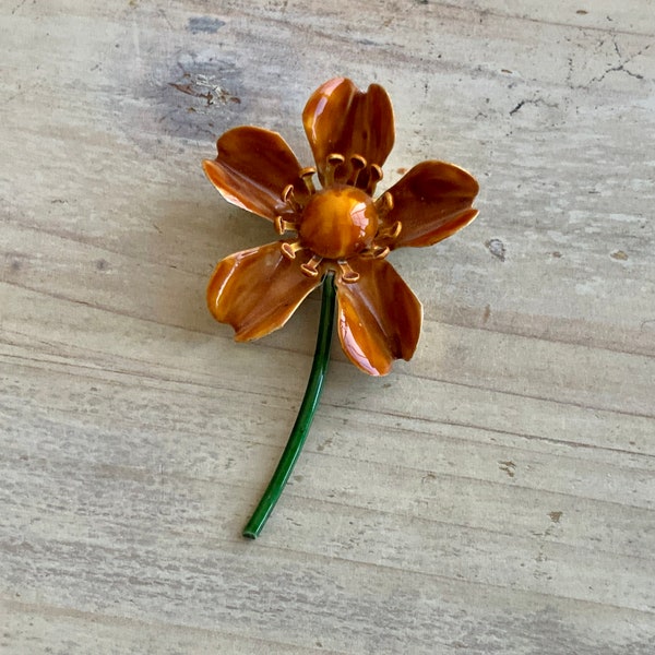 Original by Robert Metal Enamel Flower Brooch, Warm Tones, Fall Colors