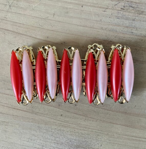 Wide Red and Pink Thermostat Bracelet In Gold Tone