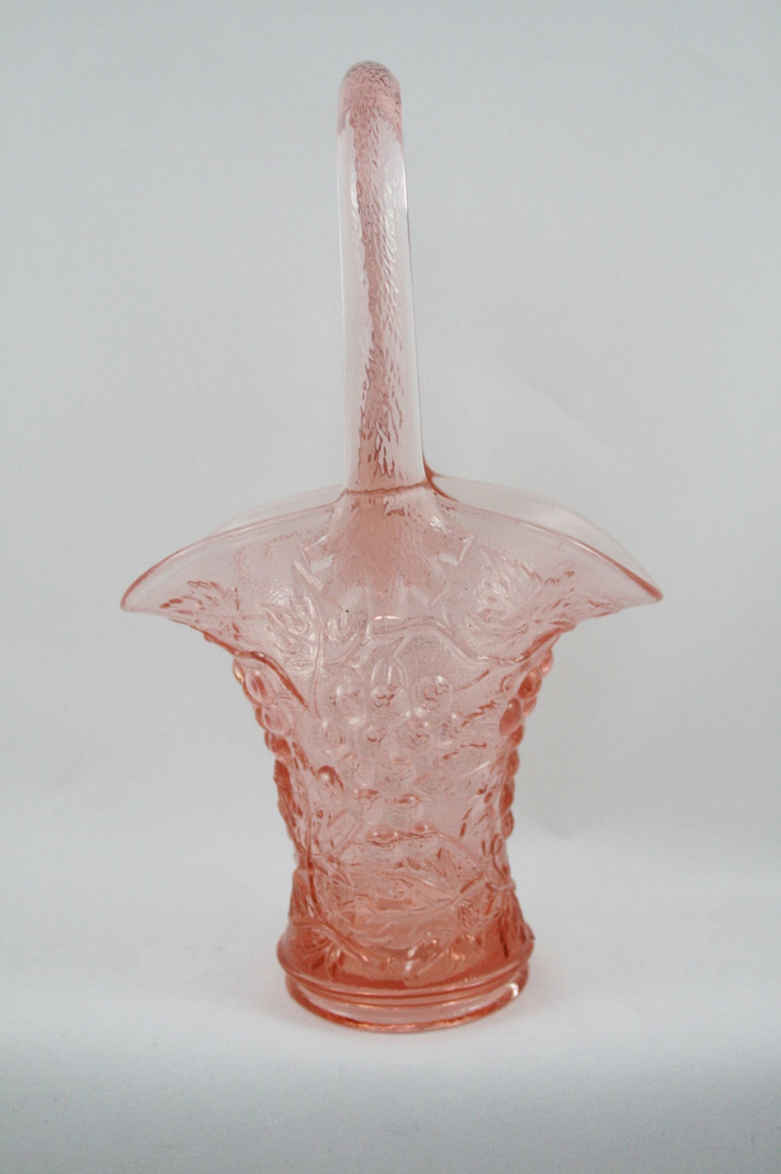Pink Depression Glass Basket With Grape Pattern Imperial Glass Co Etsy