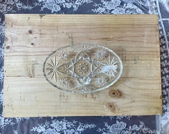 Vintage Starburst Cut Glass Oval Dish