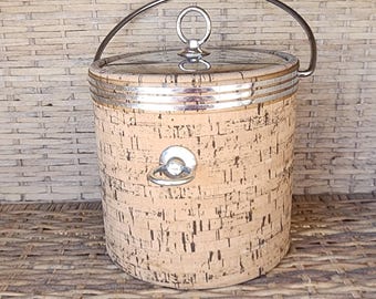 Vintage cork kraftware ice bucket. 1960s barware