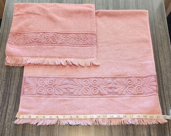 Vintage Cannon Monticello Dusty Rose Pink Fringe Bath and Hand Towel Set