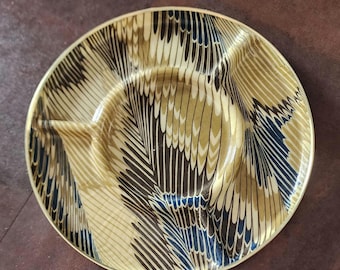 MCM Serving platter 17 inches diameter goldtone trim multi color