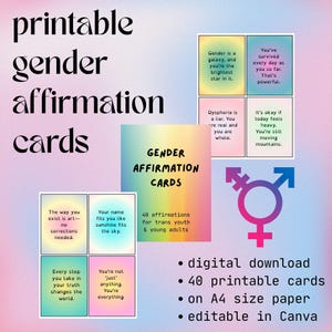 トランスジェンダーとLGBTQ+の若者のための性別確認カード、デジタルダウンロード、レインボープライド、トランスジェンダーの喜び、ノンバイナリーの承認、子供のメンタルヘルス