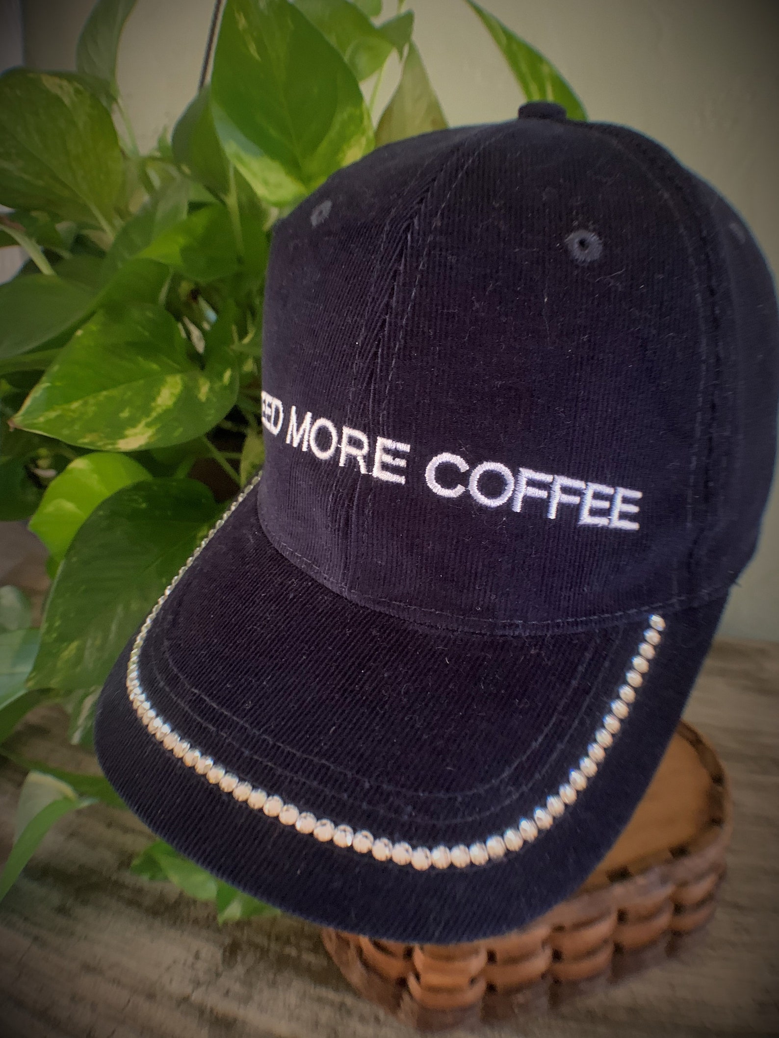 Coffee Hat Coffee Cap Need More Coffee Swarovski Navy Etsy