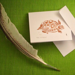 Cartes linogravure tortue-boîte de l'Est, carte individuelle ou paquet de 4, vierges à l'intérieur