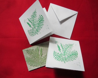 Fern linocut cards, Individual card or pack of 4, blank inside