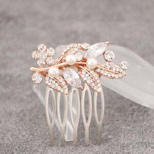 Rose gold Bridal hair comb Pearl side comb Small Wedding hair comb Bridesmaid hair piece Prom Hair piece Wedding comb in Rhinestone haircomb image 1
