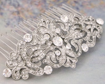 Bridal hair comb Silver Wedding comb Crystal hair piece Wedding hair accessories flora Wedding hair jewelry Wedding hair comb headpiece Side