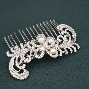 Bridal hair comb Silver,Gold and Rose gold Wedding comb Side bridal headpiece Pearl and Crystal hair comb Rhinestone hair piece Wedding comb image 4