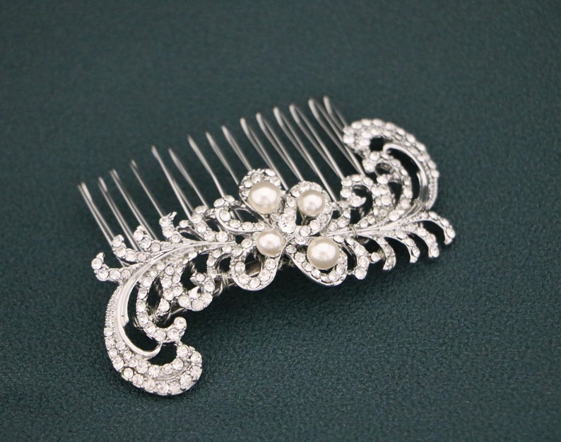 Bridal hair comb Silver,Gold and Rose gold Wedding comb Side bridal headpiece Pearl and Crystal hair comb Rhinestone hair piece Wedding comb image 4