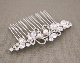 CZ Wedding hair comb Side bridal hair piece Pearl hair comb Rhinestone headpiece Crystal Wedding comb Bridal hair bling Wedding hair jewelry