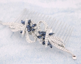 wedding hair comb silver Wedding hair accessories Navy blue Wedding comb in Large Bridal hair comb Small Bridal comb Rhinestone hair comb