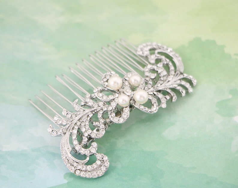 Bridal hair comb Silver,Gold and Rose gold Wedding comb Side bridal headpiece Pearl and Crystal hair comb Rhinestone hair piece Wedding comb Silver tone