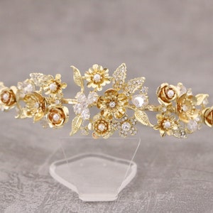 bridal flower headband boho wedding headband Simple Bridal headband Rose gold crystal hair band tiara Wedding Tiara Gold Bridal Tiara Boho