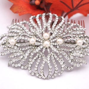 Peigne de mariage en argent, perle, bijoux de cheveux de mariage, accessoires de cheveux de mariée pour chignon, peigne de mariée en strass, peigne de mariage bohème