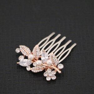 Rose gold Bridal hair comb Pearl side comb Small Wedding hair comb Bridesmaid hair piece Prom Hair piece Wedding comb in Rhinestone haircomb image 5