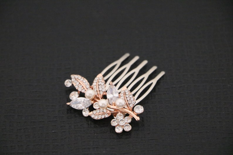 Rose gold Bridal hair comb Pearl side comb Small Wedding hair comb Bridesmaid hair piece Prom Hair piece Wedding comb in Rhinestone haircomb image 5