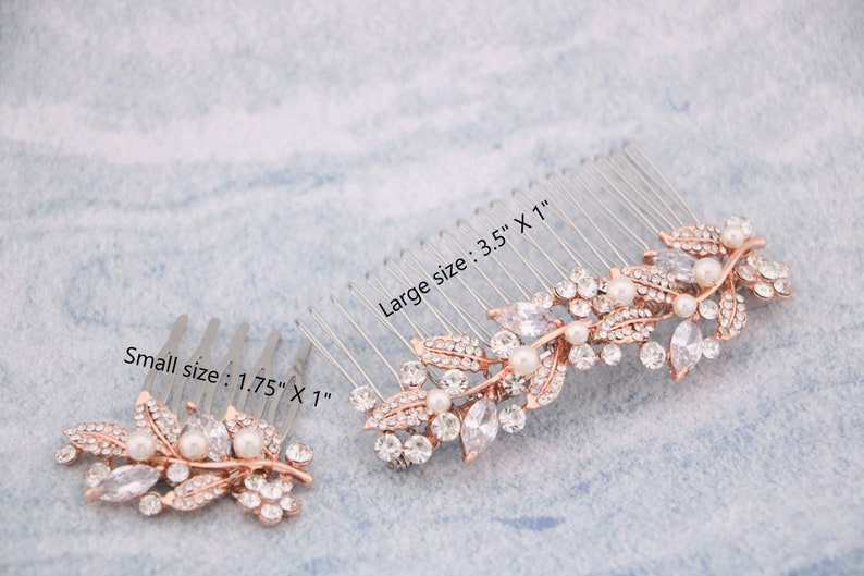 Rose gold Bridal hair comb Pearl side comb Small Wedding hair comb Bridesmaid hair piece Prom Hair piece Wedding comb in Rhinestone haircomb image 10